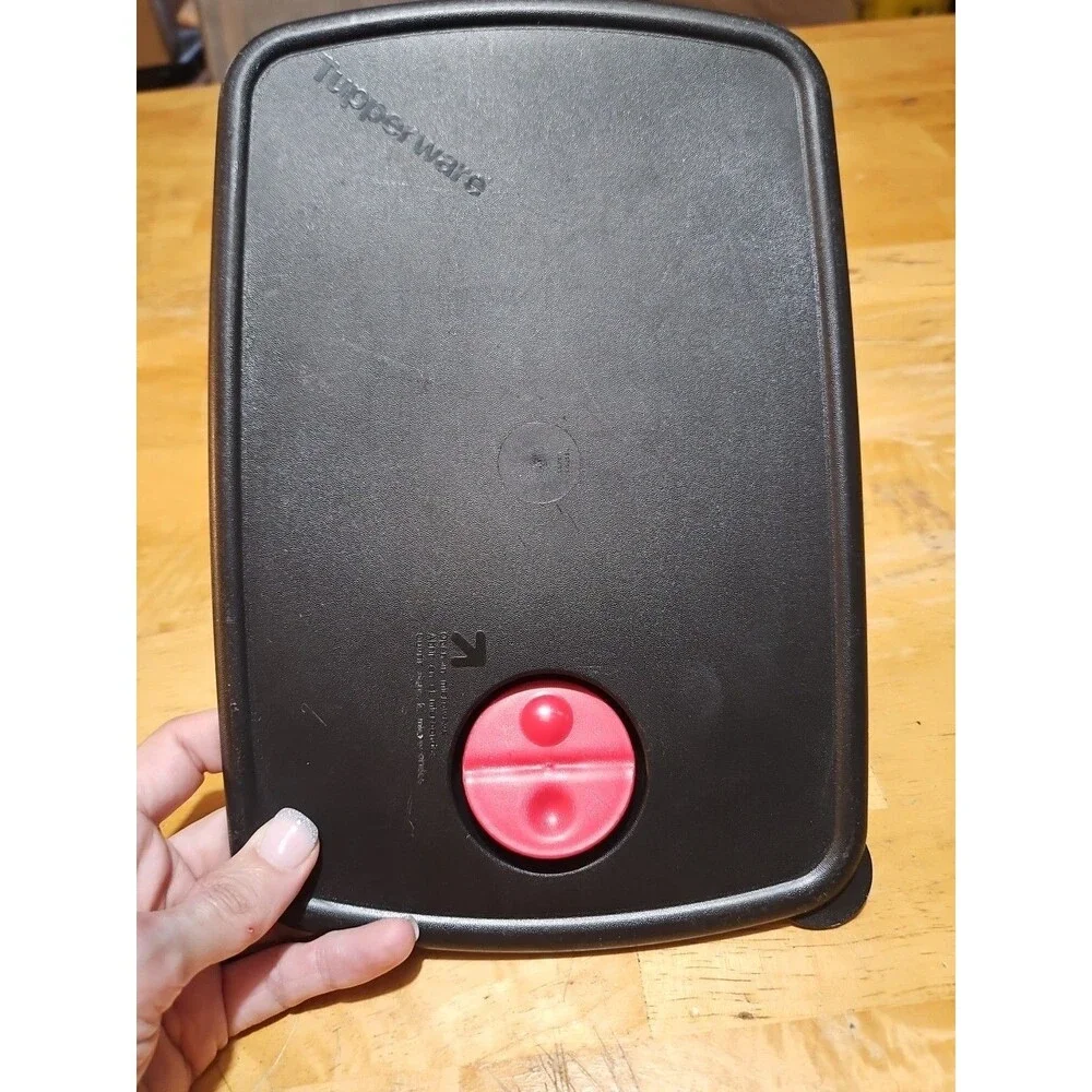 Vintage Tupperware Rock N Serve Vented Replacement Lid #3382B Black & Red 11 X 8